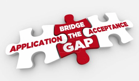 Aplicación Aceptación Bridge the Gap Puzzle Pieces Apply Now Approved 3d Illustration