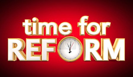 Téléchargez les photos : Le temps de la réforme Horloge Faire un changement Améliorer Transformer fond rouge Illustration 3d - en image libre de droit