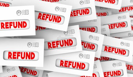 Téléchargez les photos : Retours d'impôt sur les remboursements Enveloppe Remise d'argent Vérification postale Illustration 3d - en image libre de droit