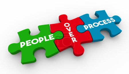 Photo for People Over Process Puzzle Pieces Prioritize Customers Teams Employees Top Core Values 3d Illustration - Royalty Free Image