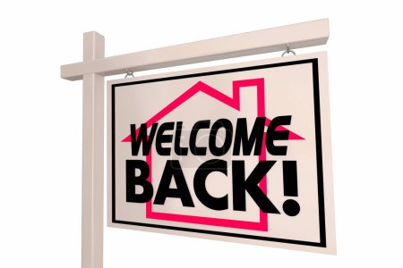 Téléchargez les photos : Bienvenue Retour Acheter Accueil Ancienne maison de quartier à vendre signe Illustration 3d - en image libre de droit