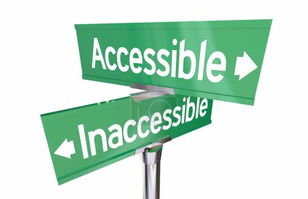 Téléchargez les photos : Accessible Vs Inaccessible Emplacement Street Road Signs Point Directions 3d Illustration - en image libre de droit