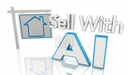 Téléchargez les photos : Vendre avec AI Real Estate Accueil à vendre Signe Intelligence artificielle Illustration 3d - en image libre de droit