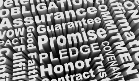 Promise Guarantee Pledge Vow Honor Trust Word Collage 3d Illustration