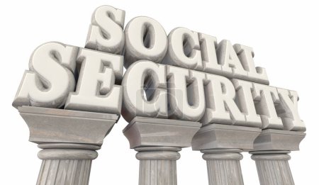 Columnas de Mármol de la Seguridad Social Administración de la Agencia del Gobierno Palabras 3d Ilustración