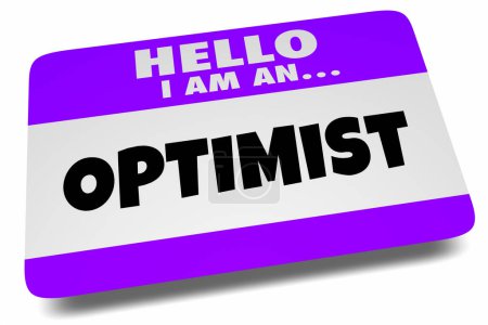 Hallo Ich bin ein Optimist Hoffnungsvolle Person Name Tag Aufkleber Positive Einstellung 3d Illustration