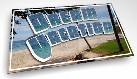 Vacances de rêve Carte postale Destination de voyage Scène de plage Paradise Travel Holiday Illustration 3D