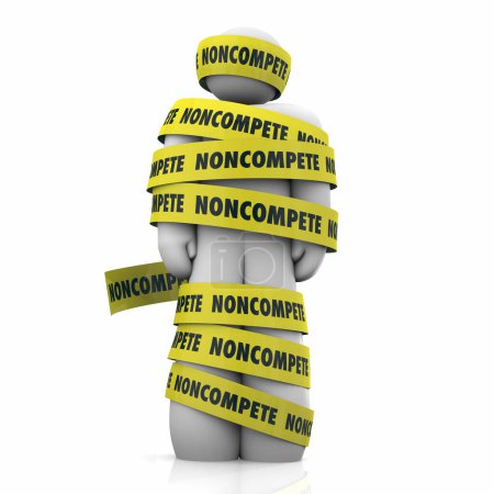 Noncompete Clause Agreement Person Worker Employee Trapped Wrapped in Tape No Competition 3d Illustration