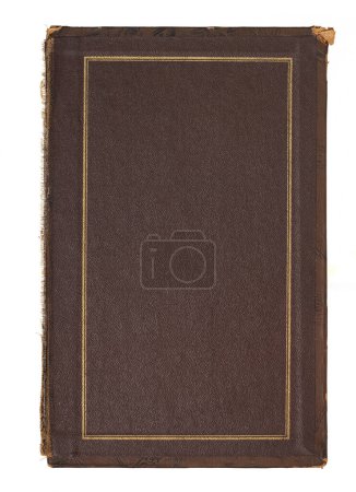 Photo for Old, Faux Leather Inside Book Cover. Brown with Gold printed frame element. Isolated on white. - Royalty Free Image