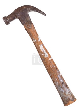 Photo for An old, rusted and paint spattered wooden hammer. Isolated on white with clipping path. - Royalty Free Image