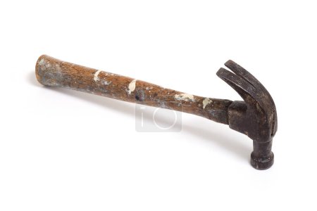 Photo for An old, rusted and paint spattered hammer isolated on white with a drop shadow - Royalty Free Image