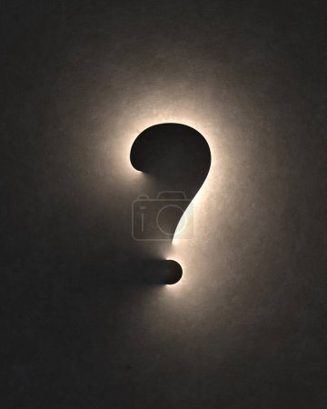 Photo for An illustration of the silhouette of a question mark shining light in the dark against rough concrete - Royalty Free Image