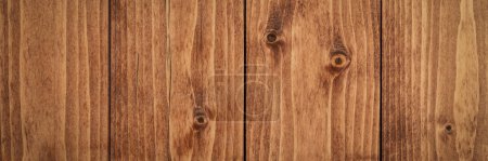 Photo for Background and texture of stained wooden board with numerous knots, panoramic web banner - Royalty Free Image