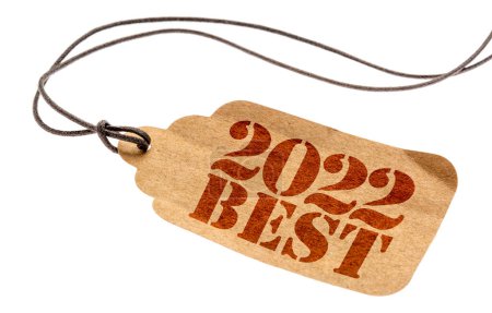 Photo for 2022 best sign - a paper tag with a twine isolated on white, best products of the year - Royalty Free Image