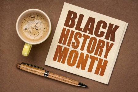 Téléchargez les photos : Black History Month - word abstract on napkin, an annual observance originating in the United States, where it is also known as African-American History Month - en image libre de droit