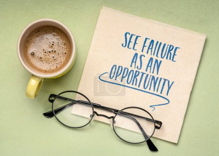 Photo for See failure as an opportunity - inspirational writing on a napkin with coffee, success and personal development concept - Royalty Free Image
