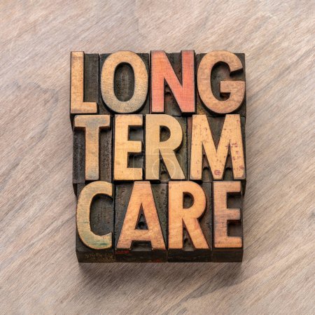 Photo for Long term care word abstract in vintage letterpress wood type, health and aging concept - Royalty Free Image