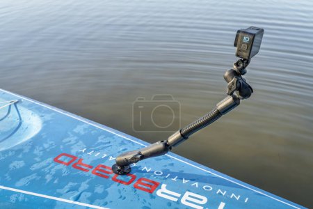 Photo for Fort Collins, CO, USA - April 6, 2023: GoPro 10 action camera mounted on a deck of stand up paddleboard (2023 Waterline model by Starboard). - Royalty Free Image
