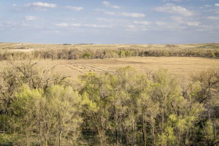 Téléchargez les photos : Paysage printanier des terres agricoles dans le centre du Nebraska au coucher du soleil - en image libre de droit