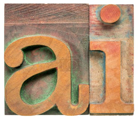 Téléchargez les photos : Ai - acronyme pour intelligence artificielle en bois de typographie vintage, isolé sur blanc - en image libre de droit
