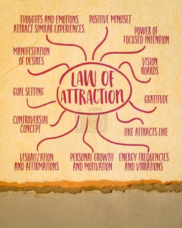 Photo for Law of attraction infographics or mind sketch on art paper, personal growth and motivation concept - Royalty Free Image