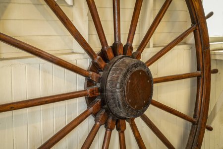 Photo for Detail of vintage steering ships's wheel from an old Missouri River steamship - Royalty Free Image