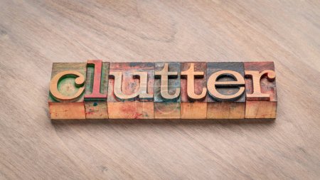 Photo for Clutter word abstract in  letterpress wood type - Royalty Free Image
