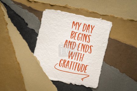 Photo for My day begins and ends with gratitude - positive affirmation words, inspirational handwriting on art paper - Royalty Free Image