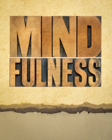 Photo for Mindfulness word abstract  -  awareness concept - text in letterpress wood type on art paper, vertical poster - Royalty Free Image