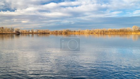 Photo for Panorama of a calm lake in northern Colorado in winter or early spring scenery - Royalty Free Image
