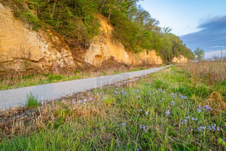 Photo for Steamboat Trace, bike trail converted from an abandoned railroad, near Peru, Nebraska, springtime morning scenery - Royalty Free Image