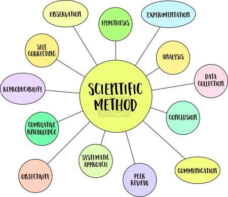 scientific method infographics or mind map vector sketch, science and research concept