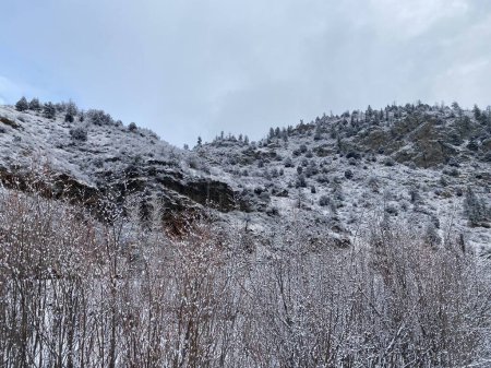 Téléchargez les photos : Photo de Clear Creek Canyon ou Clear Creek Trail and Water Park à Golden, Colorado, États-Unis États-Unis d'Amérique prise en hiver. - en image libre de droit
