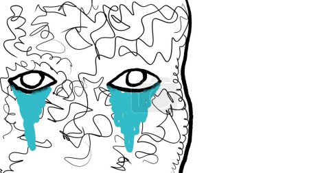 Foto de Dibujo o dibujo ilustración de la cara con un par de ojos llorando con lágrimas que fluyen en un estado de depresión de la mente concepto de salud mental sobre fondo blanco. - Imagen libre de derechos