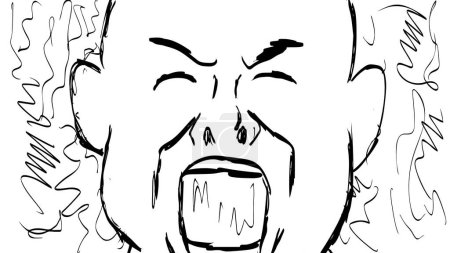 Foto de Dibujo o dibujo ilustración que muestra a un hombre frustrado gritando y gritando enojado visto desde el frente sobre fondo blanco. - Imagen libre de derechos