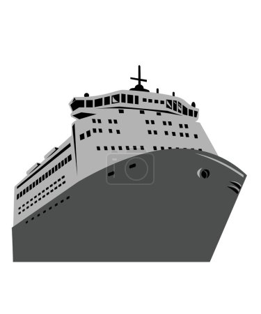 Ilustración de Ilustración de un buque de carga Roll on Roll off o RoRo visto desde el frente sobre fondo aislado hecho en estilo retro WPA - Imagen libre de derechos