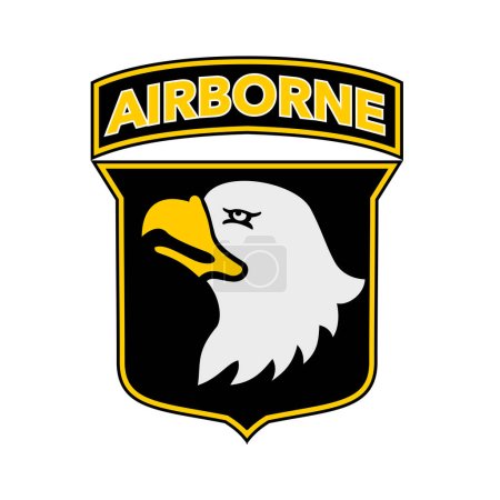 Foto de AUCKLAND, 11 de noviembre de 2022: Ilustración de la insignia militar del Servicio de Identificación de Combate de la 101ª División Aerotransportada del Ejército de los Estados Unidos (CSIB) que muestra un águila dentro del escudo con palabras Aerotransportadas - Imagen libre de derechos