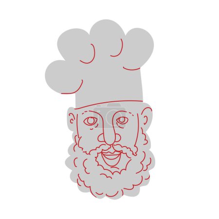 Illustration for Mono line illustration of head of chef with beard wearing  toque blanche hat viewed from front done in monoline line drawing art style. - Royalty Free Image