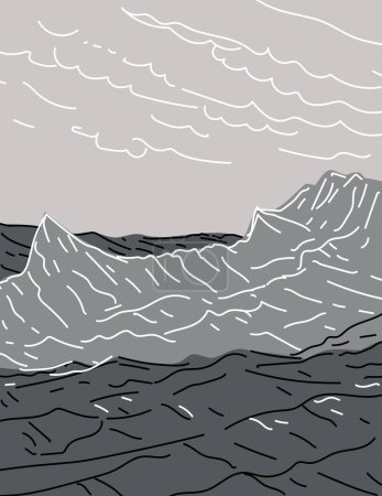 Ilustración de Death Valley National Park California-Nevada Border Monoline Line Art Grayscale Drawing - Imagen libre de derechos