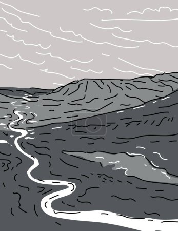 Téléchargez les illustrations : Gates of the Arctic National Park and Preserve Alaska Monoline Line Art Grayscale Drawing - en licence libre de droit