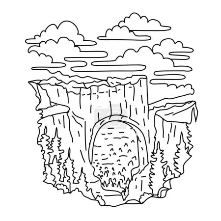 Ilustración de Mono line illustration of natural bridge in Bryce Canyon National Park, southwestern Utah, United States done in black and white monoline line drawing art style - Imagen libre de derechos
