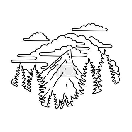 Ilustración de Mono line illustration of Teton Range at Grand Teton National Park in northwestern Wyoming. United States done in black and white monoline line drawing art style - Imagen libre de derechos