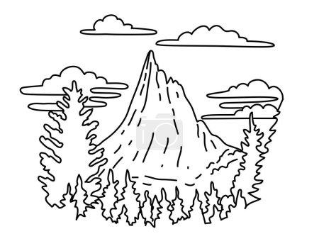 Foto de Mono line illustration of Cathedral Peak in the south central portion of Yosemite National Park in Mariposa and Tuolumne county, California done in black and white monoline line drawing art style - Imagen libre de derechos