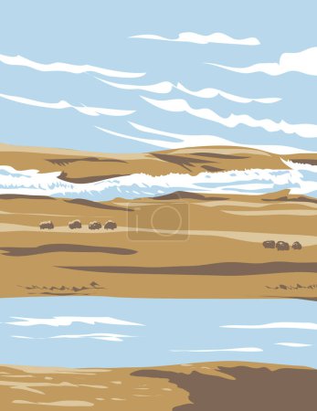 Illustration for WPA poster art of Aulavik National Park located on Banks Island along the Thomsen River in the Northwest Territories of Canada done in works project administration or federal art project style. - Royalty Free Image