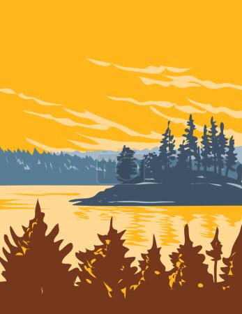 Illustration for WPA poster art of Gulf Islands National Park Reserve located on and around the Gulf Islands in British Columbia, Canada done in works project administration. - Royalty Free Image