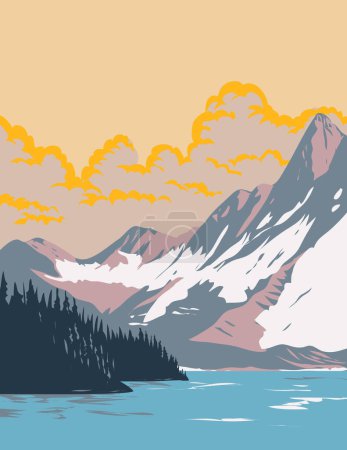 Ilustración de Arte del cartel de WPA de Floe Lake en el Parque Nacional Kootenay ubicado en el sureste de Columbia Británica, Canadá, realizado en la administración de proyectos de obras. - Imagen libre de derechos