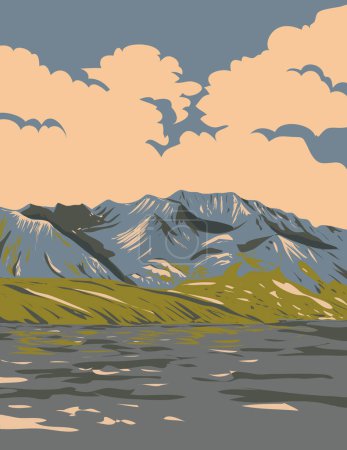 Illustration for WPA poster art of Naatsihchoh  Naats ihch oh National Park Reserve encompassing parts of the South Nahanni River watershed in the Northwest Territories, Canada done in works project administration. - Royalty Free Image