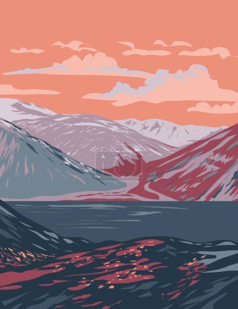 Ilustración de Afiche del WPA arte del fiordo de Nachvak en el Parque Nacional de las Montañas Torngat ubicado en la Península de Labrador en la provincia de Terranova y Labrador en Canadá realizado en la administración de proyectos de obras. - Imagen libre de derechos
