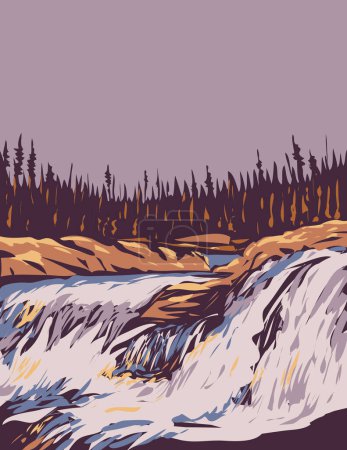Ilustración de Arte póster WPA de Thaidene Nene National Park Reserve en las inmediaciones de Great Slave Lake en la Región de Esclavos del Norte de los Territorios del Noroeste en Canadá hecho en la administración de proyectos de obras. - Imagen libre de derechos