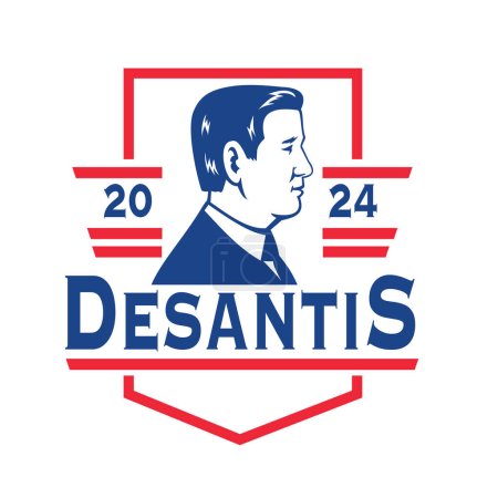 Illustration for Apr 11, 2023, AUCKLAND, NEW ZEALAND: Illustration of American Republican and Florida governor Ronald Dion DeSantis who's predicted to run for president in 2024 done in retro style on white background. - Royalty Free Image